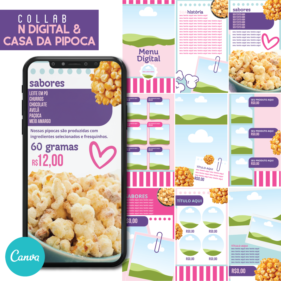 Menu N Digital & Casa da Pipoca Editável no Canva