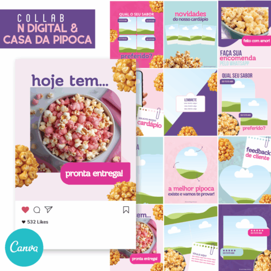 Pack de Postagem N Digital & Casa da Pipoca Editável no Canva
